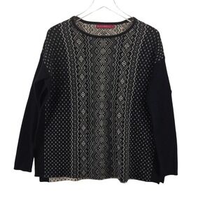 Krimson Klover Women Black Cream 100% Wool Fair Isle Nordic Sweater Small